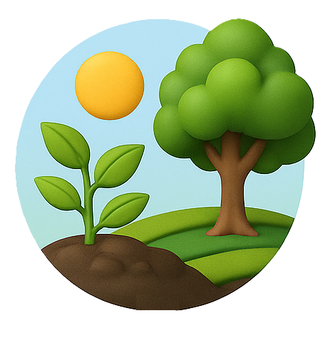Imagem de uma paisagem, com uma árvore, uma planta e o sol